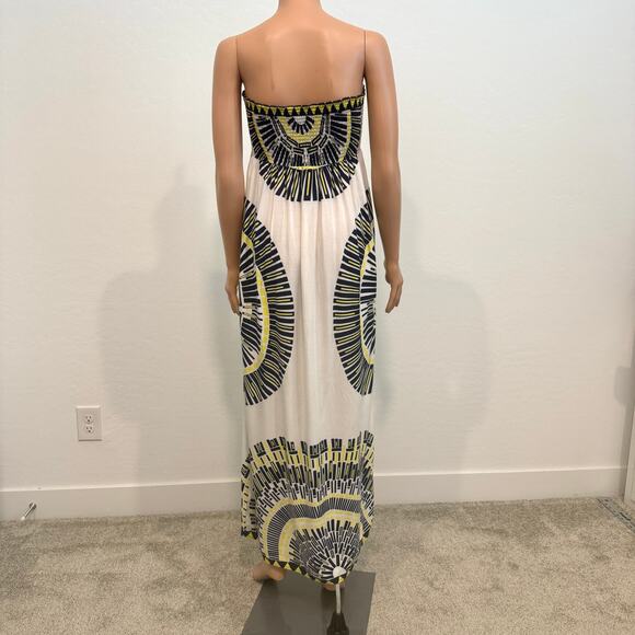 large strapless circular abstract print smocked maxi sun dress D2 2995 - Picture 6 of 10